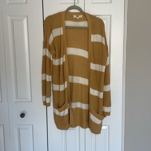 Yellow and white striped cardigan. Size large.